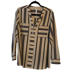NY Collection Beige and Black Striped V-Neck Tunic